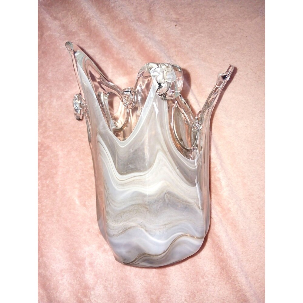Vintage 7" Murano Style Art Dichroic Slag Glass Vase Bowl Swirls Hand Blown